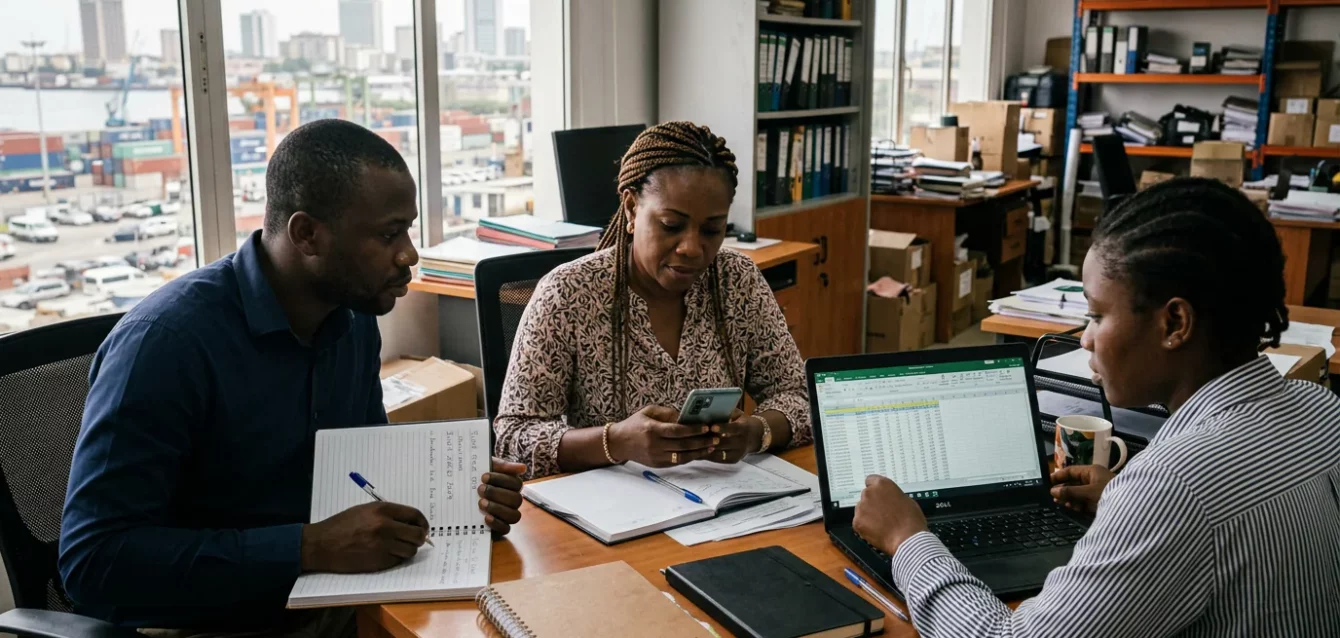Illustration de la situation decrite : Trois cahiers, deux groupes WhatsApp et un fichier « STOCK FINAL v3 »